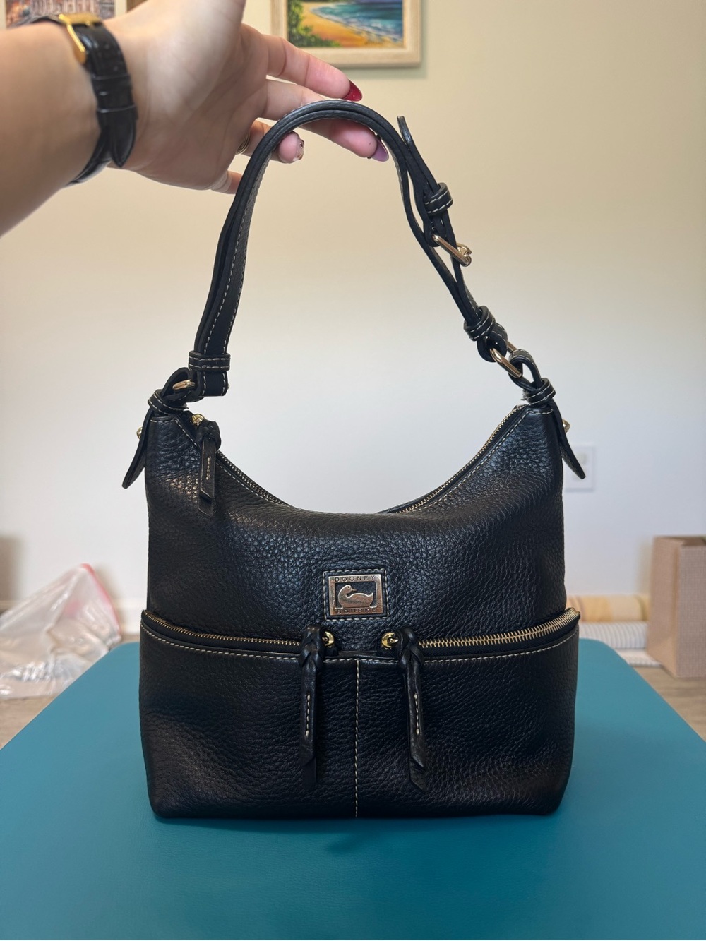 Dooney and Bourke Black Pebbled Leather Shoulder Bag